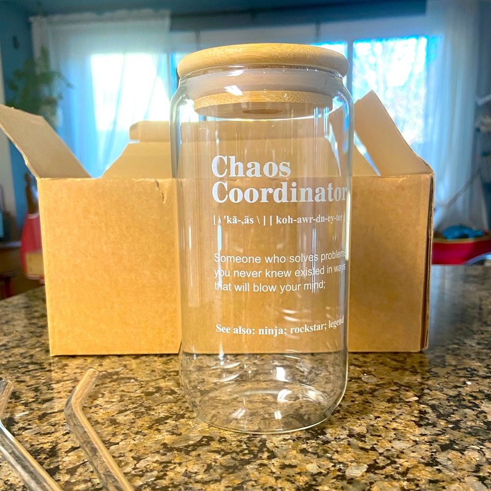 Glass Bottle & Straws “Chaos Coordinator”